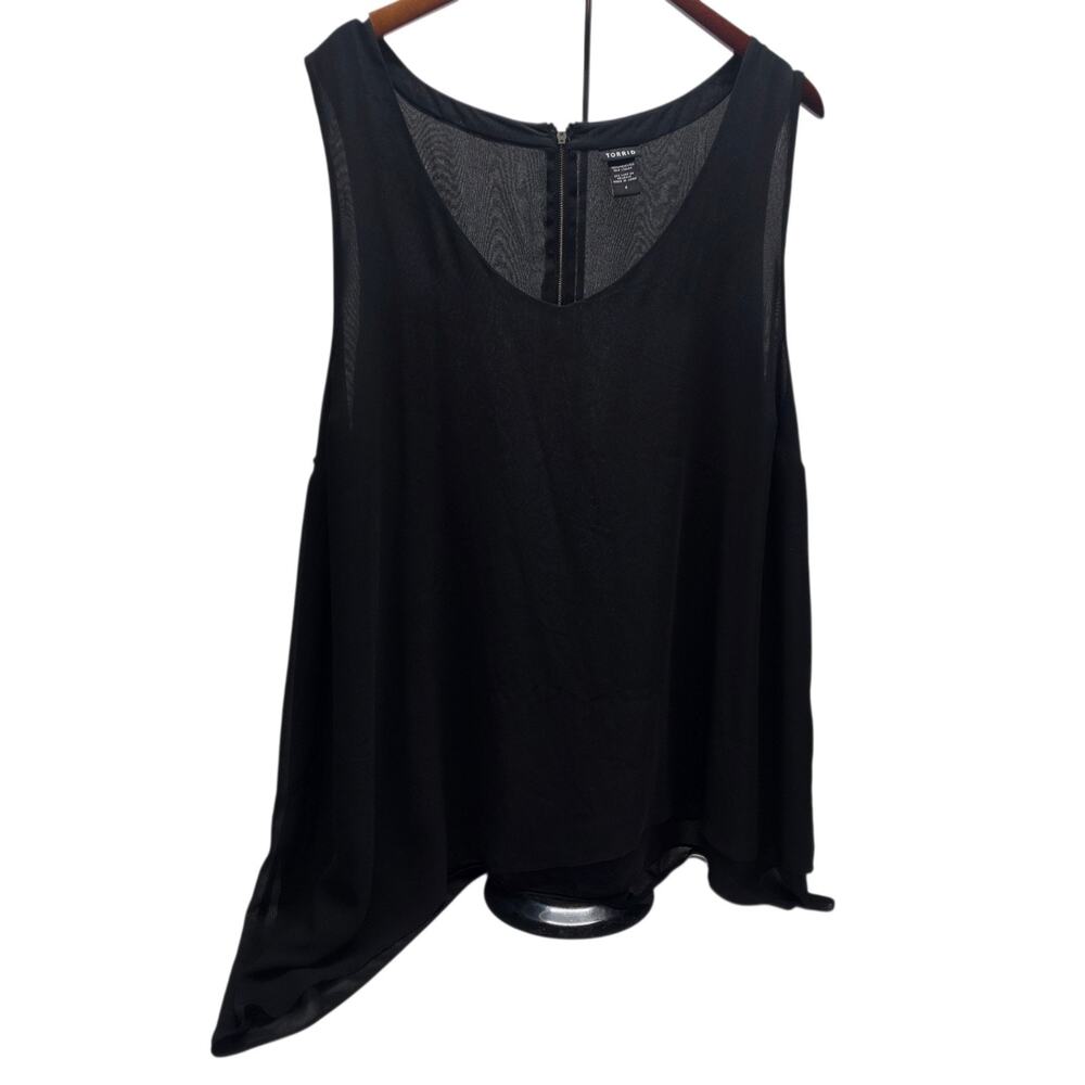 Torrid Sleeveless Tunic Chiffon Black Asymmetrical Hem Back Zip Scoop Neck Sz 4